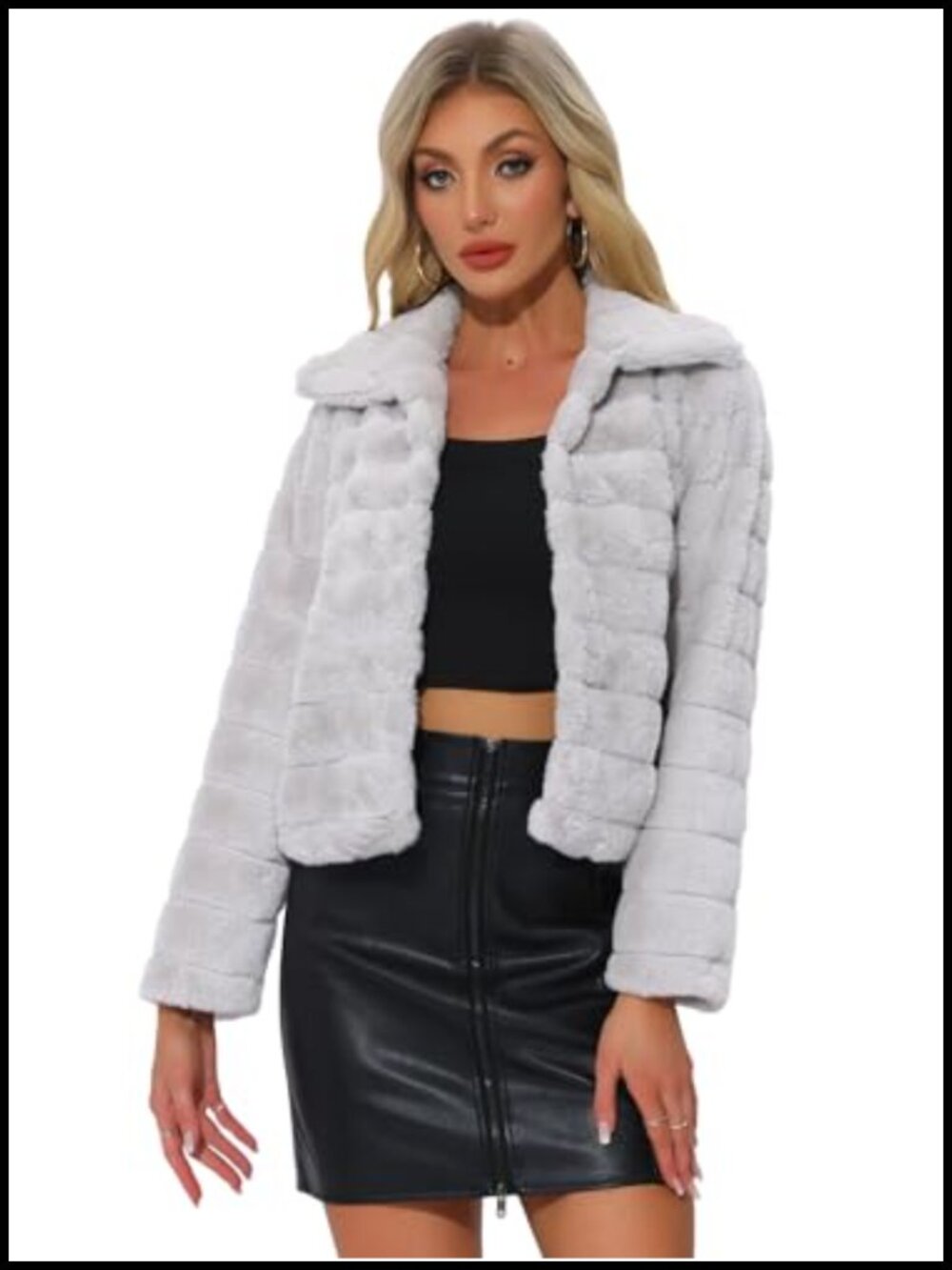 Faux Fur Coat Fluffy Lapel Collar Winter Cropped Jacket